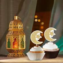 36 piezas Adornos para cupcakes con estrellas y lunas, adornos de papel brillante dorado para decoración de cumpleaños, boda, fiesta, decoración del hogar, decoración de habitación, artículos para fiestas, novia