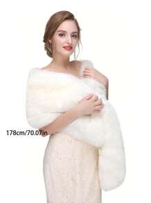 1pc Bridal Furry Wrap, Long Fluffy Warm Shawl For Bride, Suitable For Wedding Gown, Evening Dresses, Shawl Accessories Fall Clothes For Women - Multicolor - View 3