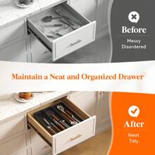Utensil Drawer Organizer, Expandable Cooking Silverware Tray For Kitchen Drawer, Adjustable Cutlery Flatware Holder, Plastic Spatula Tools And Gadgets Storage Divider, 3 Compartments - màu đen - Xem 9