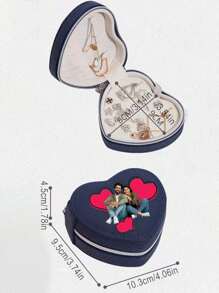 定制珠宝收纳盒，便携式迷你心形珠宝收纳盒，适用于戒指、耳环、项链、耳环盒、情人节礼物、女友礼物、Ins 风格 - 彩色 - 查看 4