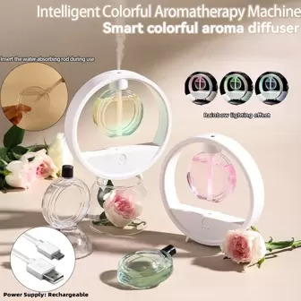 1pc Rechargeable 60ml Ultrasonic Aroma Diffuser With Multicolor Mood Light, 4 Levels Adjustable, Tabletop Or Wall Mount, Aroma Diffuser And Essential Oil Sold Separately, Room Air Purifier, Bathroom Odor Eliminator