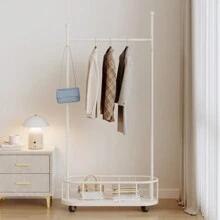 Cream-Colored Standing Clothes Rack, Minimalist High-End Bedroom Hanging Garment Rack, Home Use Coat & Hat Hanger - Multicolor - View 10