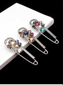 1 件女士复古风格夸张水钻装饰大别针胸针，创意毛衣/开衫披肩别针，优雅简约西装外套/大衣配饰