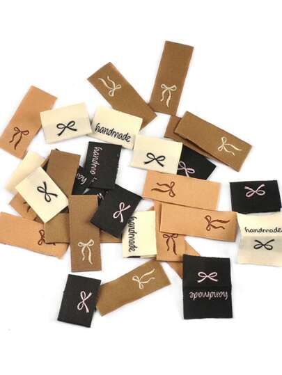 50pcs 15-38.5mm Mixed Brown, White, Black Rectangle Minimalist Tag Patches With Butterfly Embroidered Design, Suitable For Clothing, Bags, Sewing, DIY Crafts