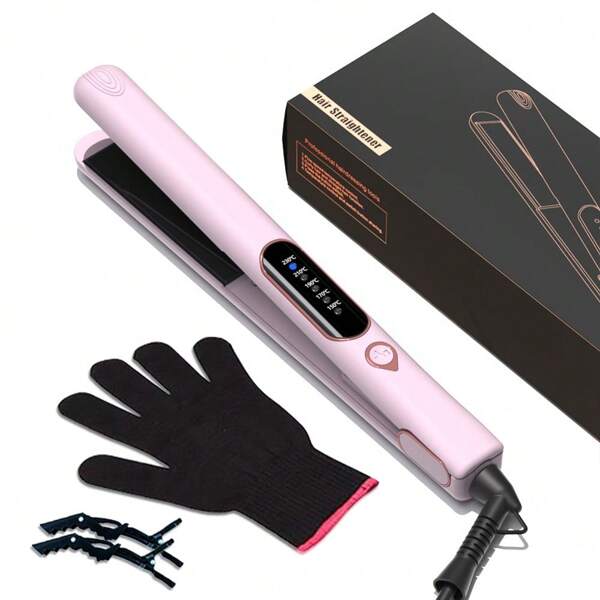 1 Pieza Plancha de pelo con calentador PTC 2 en 1 alisador y rizador con 1 guante y 2 pinzas para el cabello