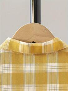 男童休闲格子 Polo 领短袖衬衫，适合日常穿着、郊游、度假、聚会 - 黃色 - 查看 4