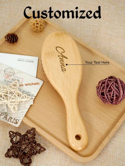 1 Peça Mini Pente de Bambu Oval com Almofada de Ar Personalizado e Customizado, Escova de Cabelo Tipo Paleta, Pente de Bambu Natural com Gravação a Laser, Escova Desembaraçante Tipo Paleta, Adequado para Mulheres e Homens, Pente Desembaraçante Portátil para Massagem no Couro Cabeludo e Crescimento do Cabelo, Presentes para Madrinhas de Casamento, Presentes Personalizados, Escova de Cabelo Personalizada, Acessórios de Beleza de Natal