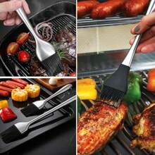 Pinceau à frottis en silicone, pinceau à sauce à l'huile de barbecue, pinceau de cuisine en silicone, pinceau à huile de barbecue, pinceau à pâtisserie à manche en acier inoxydable en silicone, 1 pièce