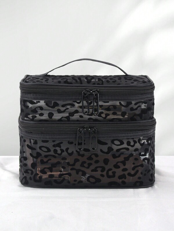 1pc Leopard-Print Black Mesh Double-Layer Cosmetic Bag, Portable And Hand-Held With Double-Layer Large Capacity For Cosmetic And Cosmetic Tool Storage, Suitable For Both Home And Going Out, A Good Thing Recommended For Home Ladies. Makeup Travel Toiletry Organizer Essentials Gifts Storage Zipper Accessories Nail,Makeup Bag,Make Up Bag,Makeup Bags,Cosmetic Bag,Makeup Organiser,Travel,Makeup Pouch,Bag,Vanity,Make Up Pouch,Travel Essentials,Pouch Bag,Make Up Bags,Bags,Travel Essential,Vanity Accessories,Small Makeup Bag,Makeup Pouch,Cosmetic Bag,Travel Essential,Large Capacity,Large Makeup Bag,Christmas Gifts,Pouch,Travel,Gifts For Women,Women's Necessaire,Travel Essential,Pouch,Clutch / Small Handbag,Necessaire,Makeup Organizer,Makeup Organize,Pouch,Brush Holder,Mini Pouch,Large Capacity Pouch