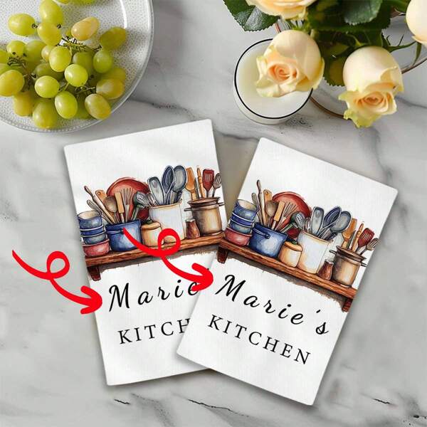 2PCS Personalized Dish Towel - Custom Tea Towel - Kitchen Decor - New Couple Gift - Wedding Gift - Family Name Kitchen Towel - Housewarming Gift