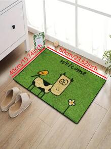1pc Cow Bird Flower Welcome Mat, Pastoral Style Non-Slip Mat, Machine Washable Polyester Fiber Doormat, Suitable For Kitchen, Living Room, Bedroom, Entrance, Home Decor, Room Decor, All Season - Green - View 11