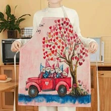 1pc Happy Valentine's Day With Love 3D Pattern Linen Apron For Home Cooking, Kitchen Wear, And Cooking Enthusiasts - Multicolor - View 10