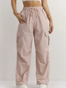 Pantalon cargo décontracté ample à taille élastique pour femmes