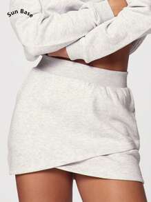 sun base Falda ajustada única de envoltura simple de moda mini de color gris claro con cruce delantero - Gris - Ver 3