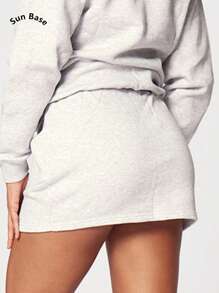 sun base Falda ajustada única de envoltura simple de moda mini de color gris claro con cruce delantero - Gris - Ver 4