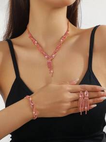 Bộ trang sức vòng cổ, hoa tai và vòng tay đính đá Rhinestone sang trọng 4 món - Thích hợp cho trang phục hàng ngày, trường học, đám cưới, tiệc tùng và ngày lễ tình nhân của phụ nữ Ngày lễ tình nhân, mẹ, mẹ, ngày của mẹ, quà tặng - Bộ dây chuyền tinh tế - Xem 14
