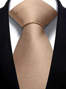 Men's Champagne Color 3.15 Inch Necktie And Pocket Square Set, Solid Color Business Wedding Tie & Handkerchief Suit - Champagne - View 3