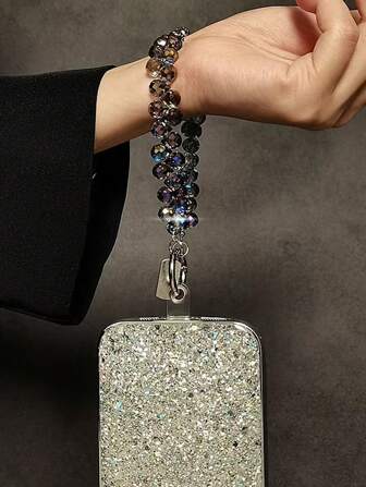 Sparkling Beaded Phone Accessory Lanyard - Glittering Transparent Beads, Phone Strap, Key Chain, Compatible With IPhone, OPPO, VIVO Phone Cases, Durable Plastic Material Gifts For Mother, Family, Friends, Birthday, Holiday Phone Charm, Phone Chain