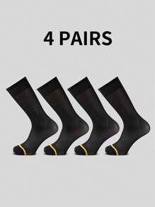 4 Pairs Men's Thin Dress Socks, Textured Black Formal Mid Calf Breathable Gentleman Suit Socks, Autumn/Winter
