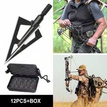 12pcs 12-Piece 100-Grain Stainless Steel Fixed Broadheads For Compound, Recurve, And Crossbow Hunting Arrows - Black 12pcs - View 4