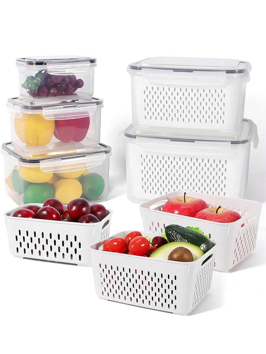 6pcs Plastic Food Storage Containers With Lids - Leakproof, Stackable, Reusable Kitchen Organizer Set For Fruit, Vegetables, Meat, Food-Multifunctional Preservation Boxes Kitchen Items Kitchen Accessories Kitchen Tools