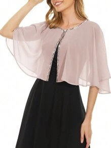Soft Chiffon Sequin Shawls & Cape - Elegant For Evening, Wedding & Formal Events - Màu Hồng baby - Xem 4