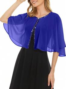 Soft Chiffon Sequin Shawls & Cape - Elegant For Evening, Wedding & Formal Events - Xanh đậm - Xem 3
