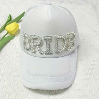 1pc Bridal Decoration BRIDE Imitation White Pearl Lettered Baseball Cap Bride To Be Bachelorette Party Bridal Shower