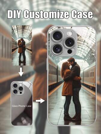1pc Personalized Family/Couple/Kids/Pet Photo Metal Painted High Definition Glass Phone Case Compatible With Apple IPhone 16/16 Pro/16 Plus/16 Pro Max Models, Valentine's Day Gift