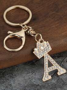 1 pieza Llavero de aleación de zinc con letra de cristal, elegante dije para bolso/mochila - accesorio perfecto para coche, bolso, escuela, lindo estilo gótico y Y2K