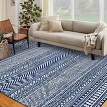 Modern Area Rug, Stain & Water Resistant Non-Shedding Boho Floral Area Rug For Home Office Bedroom Living Room Kitchen, Washable Carpet - Navy - View 2