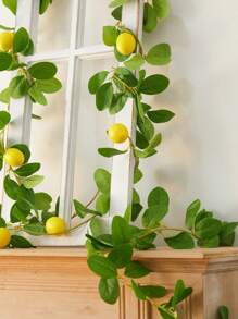 1/2pcs, 180cm/5.9ft, Artificial Lemon Green Leaf Vine, Foam Fruit Plant Wreath, Fake Hanging Plant Green Lemon Wreath Decor, Suitable For Spring Room Decor, Home, Bedroom, Wall, Party, Wedding Decoration