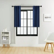 1 件或 2 件可选，围兜式窗帘布，杆袋式窗帘，夹式设计，遮光纯色隔热窗帘，用于房间遮光节能，适用于客厅、办公室、厨房、卧室窗户 - 藏蓝色 - 查看 44