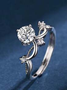 1pc Stainless Steel Korean Sweet Elegant New Moissanite Crown Ring, Luxury Princess Style, Sweet Valentine's Day Gift