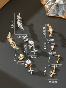 3 pièces/set Boucles d'oreilles et clips d'oreilles Eid Mubarak avec étoiles et lune et strass, accessoires d'oreille élégants vintage géométriques 3D en métal à la mode, convient pour le port quotidien, les fêtes, les rendez-vous, les sorties, les soirées - ensemble de boucles d'oreilles - Voir 7