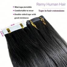 Extensiones de Cabello Humano con Cinta Invisible de 18 Pulgadas, Color 20, 20 Piezas, Extensiones de Cabello Humano Real con Cinta, 50 Gramos, Negro Natural #1B - Natural Black - Ver 8