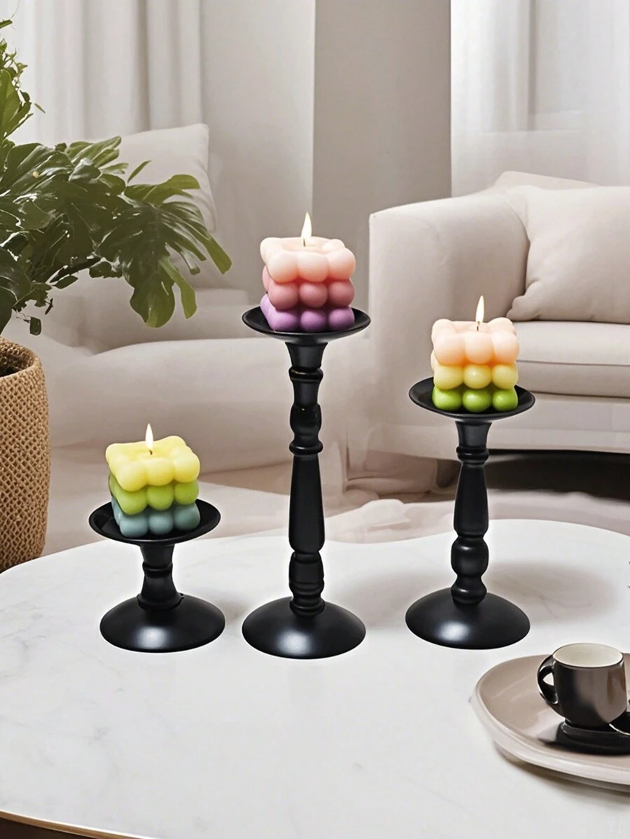 1 pieza Candelabro - Decorativo candelabro de vela central estilo rústico - Opción de tres alturas diferentes estilo granja. Candelabro de velas de pilar en negro, dorado, plateado - Candelabro de velas perfumadas, decoración navideña, soporte para cena romántica a la luz de las velas