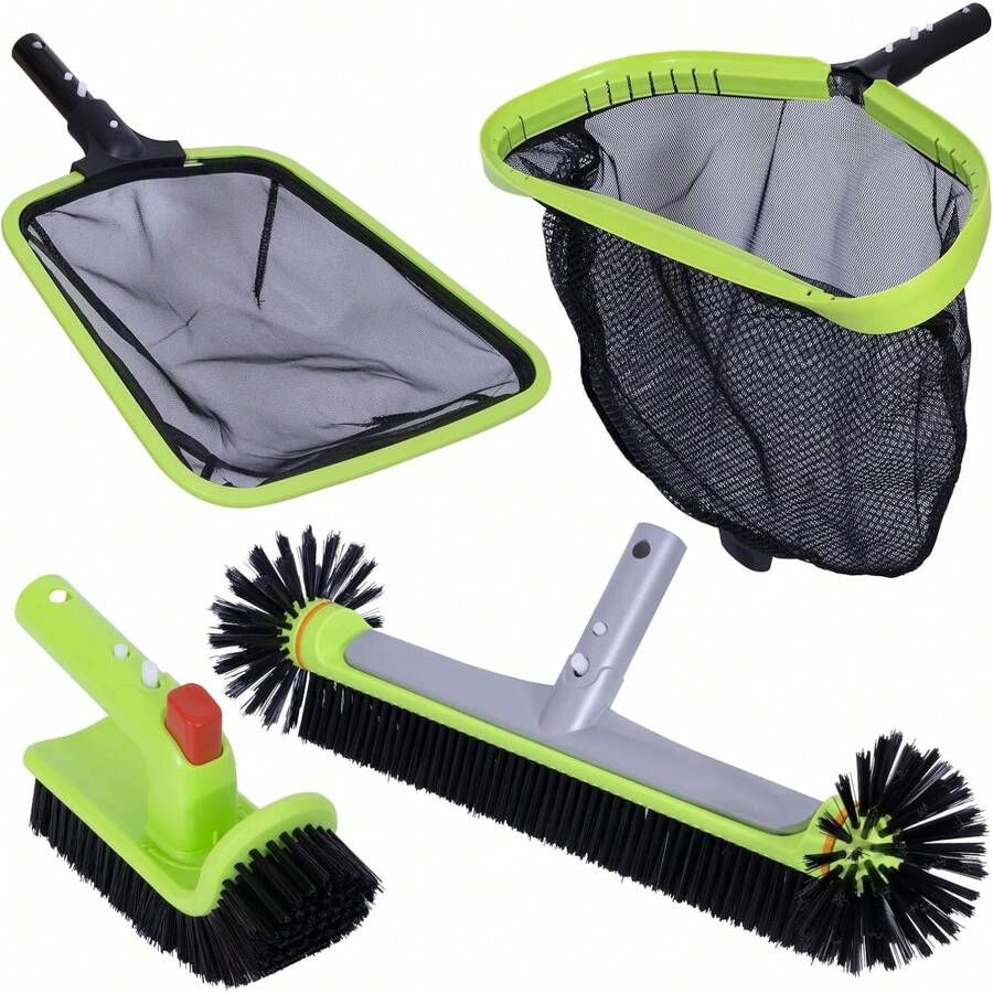Sepetrel Deluxe Swimming Pool Cleaning Kit Including Professional Leaf Skimmer Net,Half-Depth Fine Mesh Net,17.5" Pool Brush Head & Hand Scrub Brush(NO Pole) - 1 - 查看 1