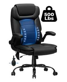 Hoffree Big And Tall Office Chair, 500LBS Executive Desk Chair With Adjustable Lumbar Support Ergonomic Computer Leather Chair With Padded Flip Up Arms And Spring Cushion For Home Office - Black - View 1