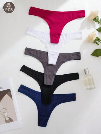 5pcs/Pack Comfortable Fit Women's Thong Panties, Soft Underwear Suitable For Sports And Daily Use, Multipack S-XL, Versatile For All Seasons