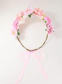 1pc Pink Faux Flower Headband, Bridesmaid Princess Headpiece, Suitable For Daily Wear - Multicolor - View 5