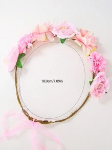1pc Pink Faux Flower Headband, Bridesmaid Princess Headpiece, Suitable For Daily Wear - Multicolor - View 6