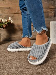Women's Home Slippers Made Of EVA, With Anti-Slip Thick Soles, Striped, Soft And Skin-Friendly, Round-Toed, Open-Toed, Plus-Size Half Slippers For Women, And Cute Indoor Slippers For Girls.