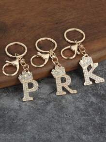 1 pieza Llavero de aleación de zinc con letra de cristal, elegante dije para bolso/mochila - accesorio perfecto para coche, bolso, escuela, lindo estilo gótico y Y2K