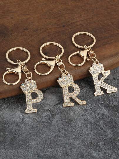 1pc Fashion Zinc Alloy Rhinestone Letter Keychain, Elegant Charm For Bag/Backpack - Perfect Gift Car Accessories Bag Charm School Cute Goth Y2k