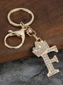 1 pieza Llavero de aleación de zinc con letra de cristal, elegante dije para bolso/mochila - accesorio perfecto para coche, bolso, escuela, lindo estilo gótico y Y2K