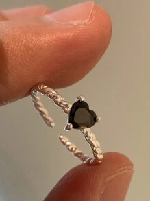 1pc Black Heart-Shaped Adjustable Open Ring, Unique & Minimalist Design Finger Ring For Girl
