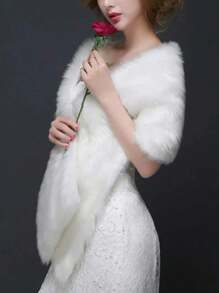 1pc Bridal Furry Wrap, Long Fluffy Warm Shawl For Bride, Suitable For Wedding Gown, Evening Dresses, Shawl Accessories Fall Clothes For Women - Multicolor - View 5
