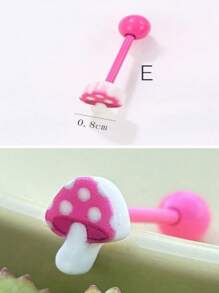 1 Stück Zunge Piercing Schmuck aus medizinischem hypoallergenen Titan-Stahl mit süßem Harz Rose, Pilz, Blumen und Schmetterling Design