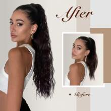 FESHFEN Extensiones de cabello de cola de caballo larga con lazo para tirar, cabello sintético rizado largo ondulado, Clip natural en postizo, cabello trenzado para mujeres, 65cm